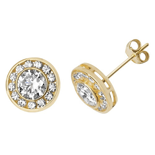 9ct Yellow Gold Round CZ Earrings ES518