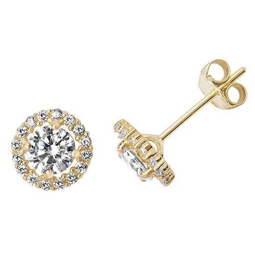 9ct Yellow Gold Round CZ Earrings ES519