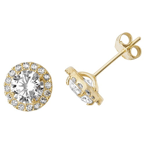 9ct Yellow Gold Round CZ Earrings ES520