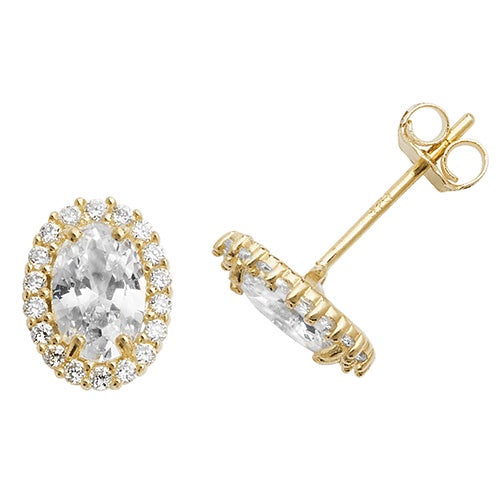 9ct Yellow Gold Oval CZ Earrings ES525