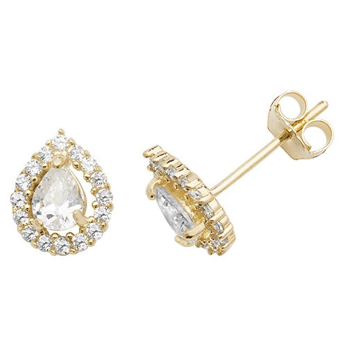 9ct Yellow Gold Pear Shaped CZ Earrings ES526