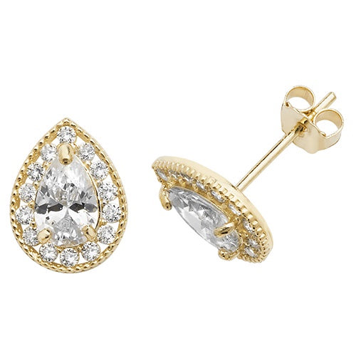 9ct Yellow Gold Pear Shaped CZ Earrings ES527