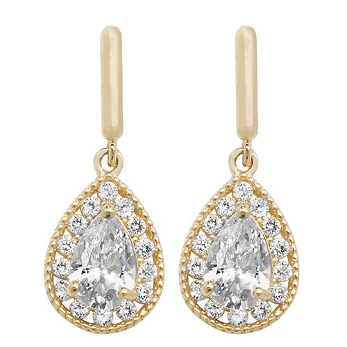 9ct Yellow Gold Pear Shaped Drop CZ Earrings ES528