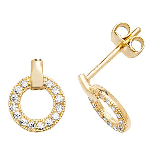 9ct Yellow Gold Open Circle CZ Stud Earrings ES596