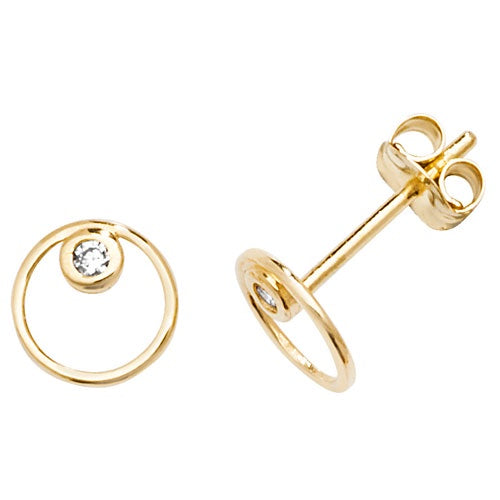 9ct Yellow Gold Circle with CZ Earrigns