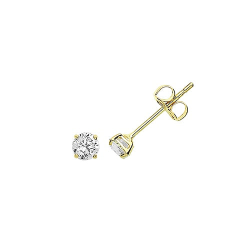 9ct Yellow Gold 3mm CZ Stud Claw Set Earrings