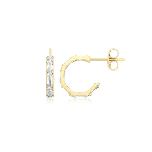 9ct yellow Gold CZ Half Hoop Earrings ES746