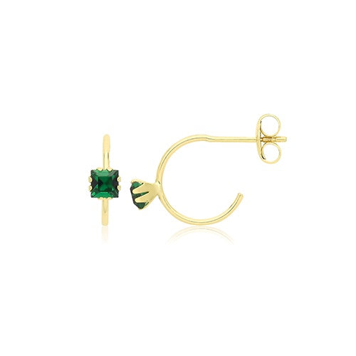 9ct Yellow Gold Green Single CZ Half Hoop Earrings ES748E