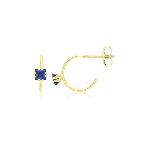 9ct yellow Gold Single Blue CZ Half Hoop Earrings ES748S