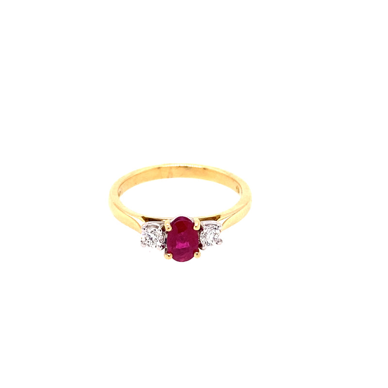 18ct Gold Oval Ruby & Diamond Trilogy Ring - 32202G3