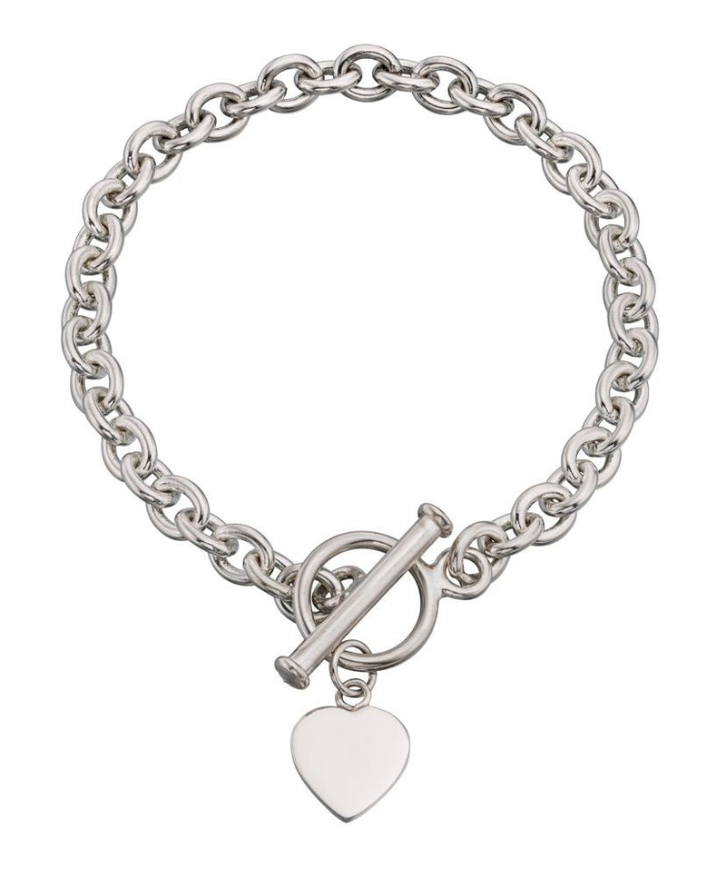 Silver Heart Charm T-Bar Bracelet