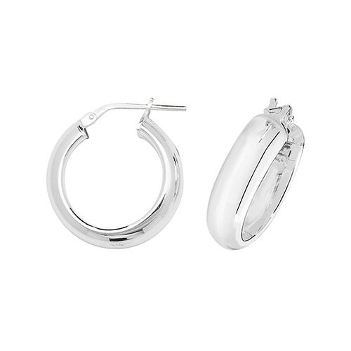 Silver 15mm Plain Rounded Hoop Earrings