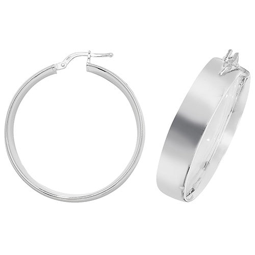 Silver 30mm Plain Broad Hoop Earrings