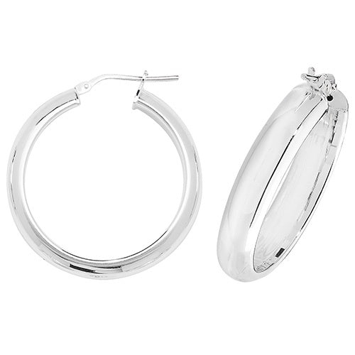 Silver 25mm Plain Rounded Hoop Earrings