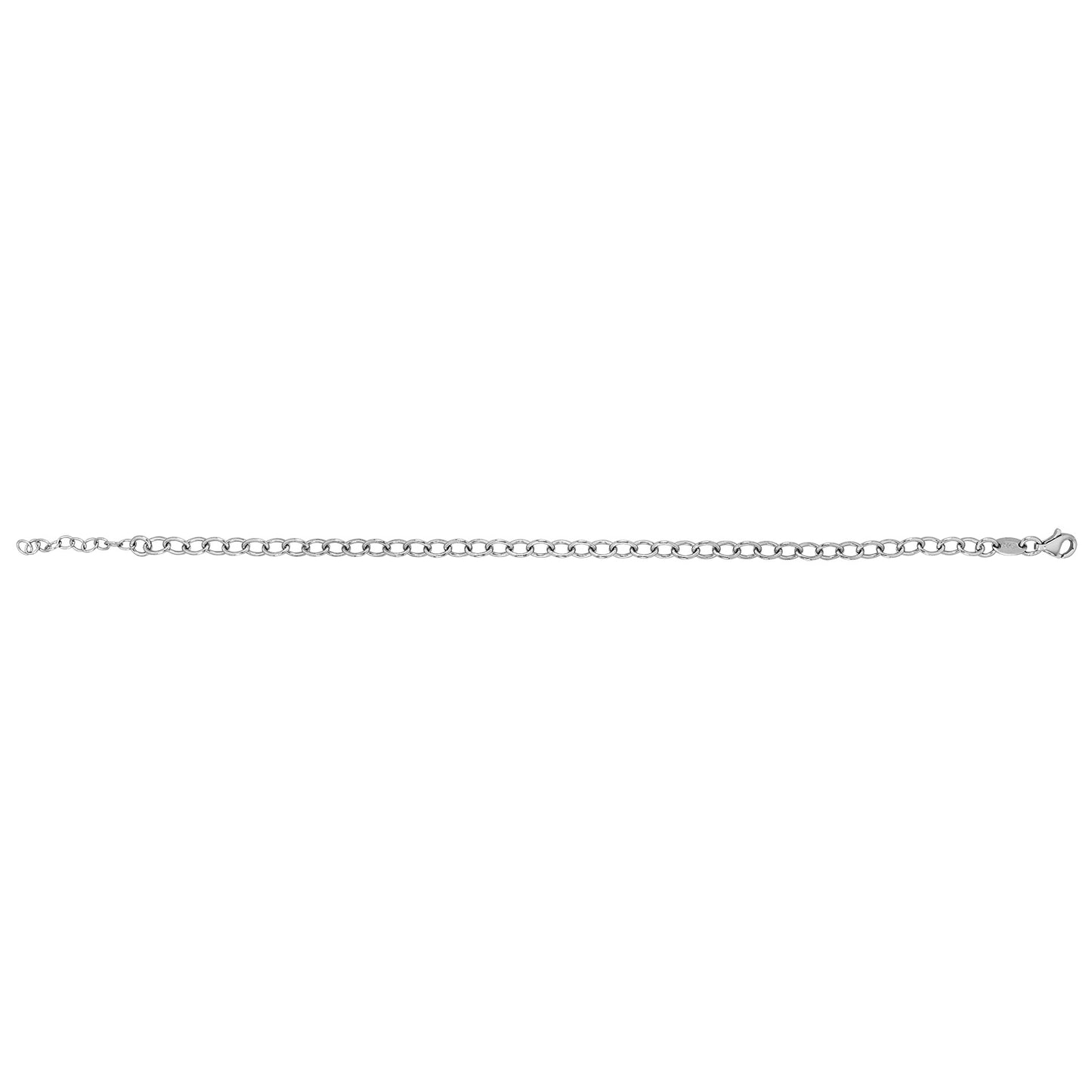Silver Oval Cable Chain Rhodium Plated Bracelet with Extender