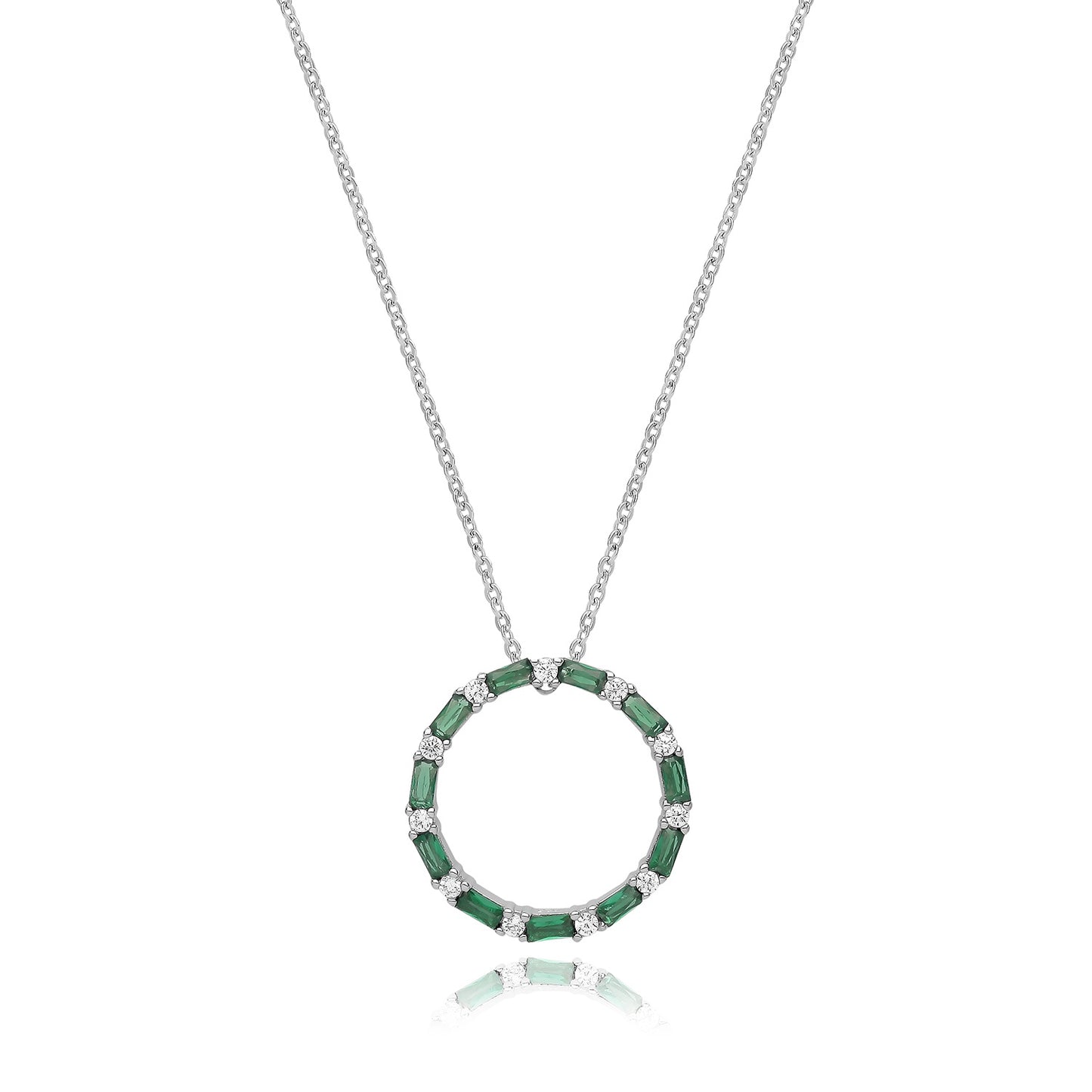 Sterling Silver Green & White CZ Circle Pendant