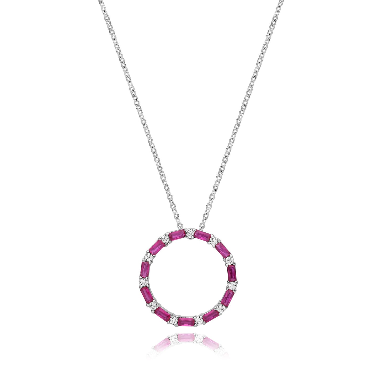 Sterling Silver Red & White CZ Circle Pendant