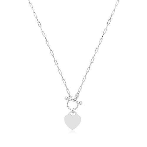 Silver Paper Clip T-Bar Heart Necklace G3398