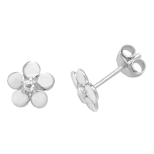 Silver Flower CZ Stud Earrings