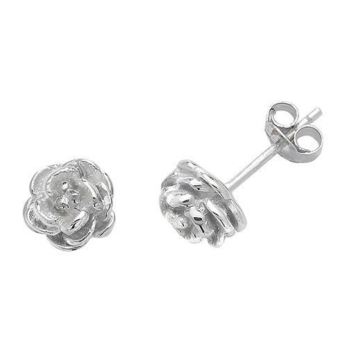 Silver Rose Shaped Stud Earrings