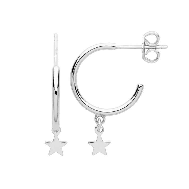 Silver Rhodium plated Hoop Earrings with drop Star
