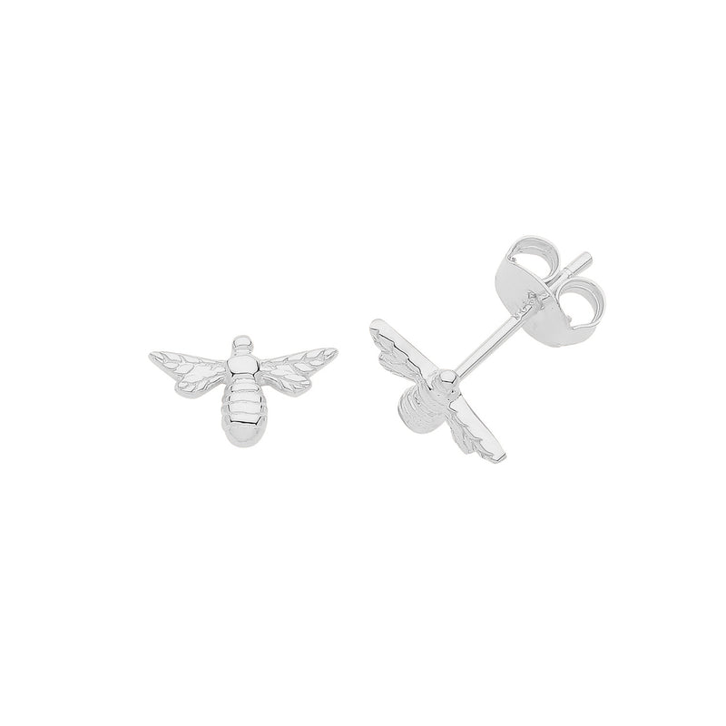 Silver Rhodium Plated Bee Stud Earrings