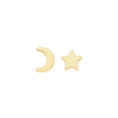 Gold Plated Moon And Star Stud Earrings