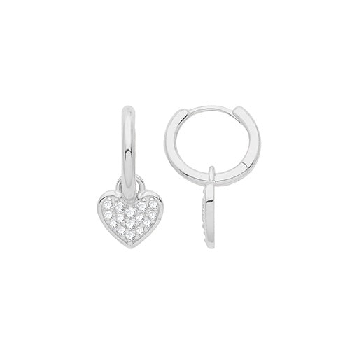 Silver Hoops with CZ Set Heart Earrings
