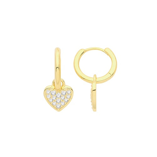 Silver Gold Plated Hoop earrings with CZ Set Heart