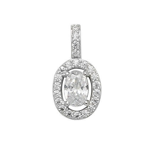 Silver Oval CZ Halo Necklace G6222