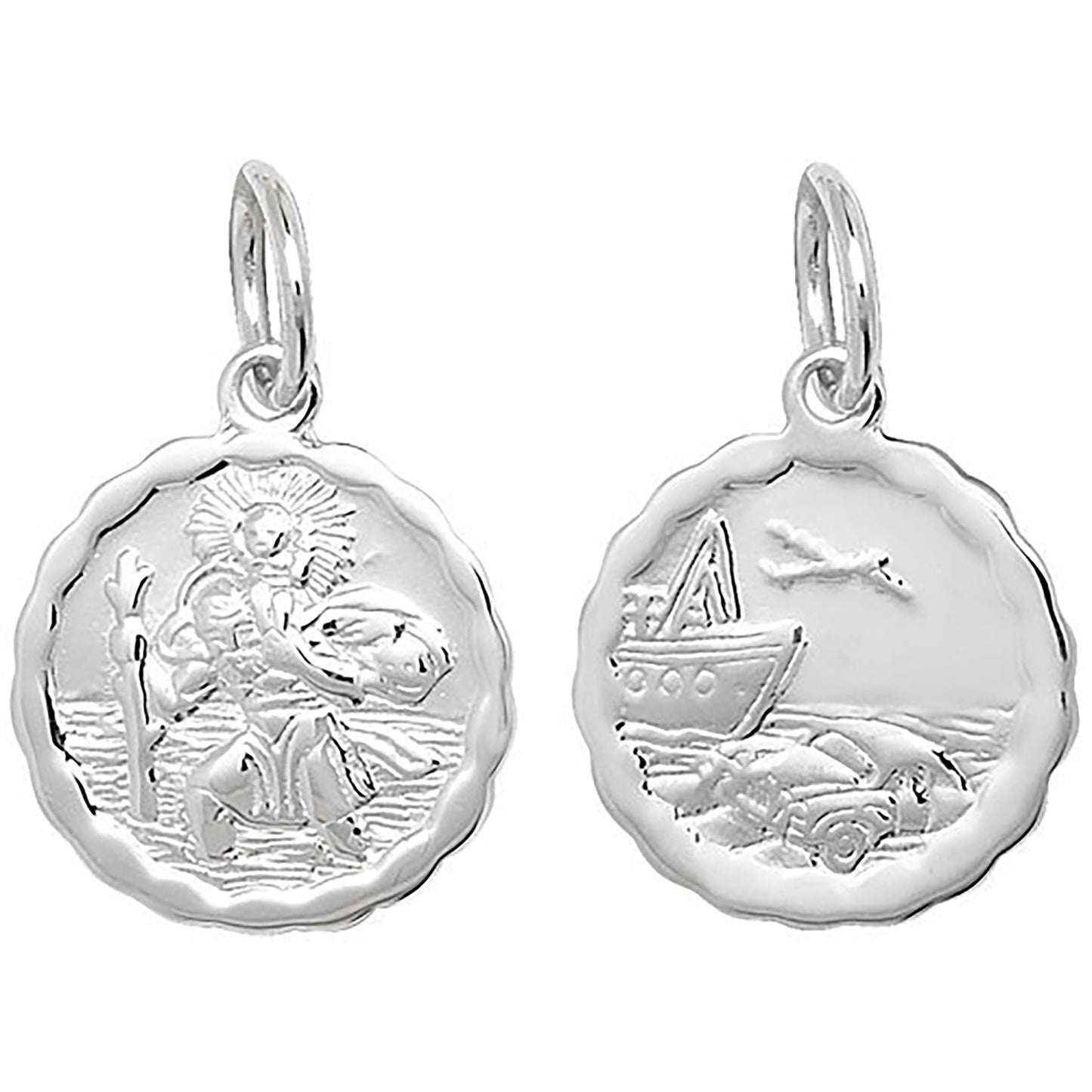Silver St Christopher Double Sided Wavy-Edge Pendant