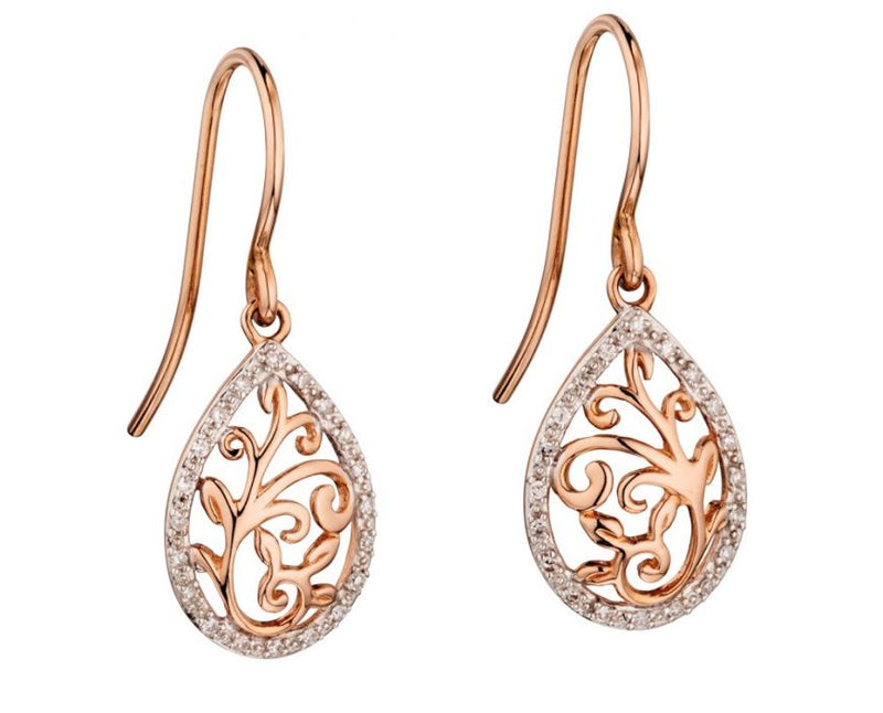 Elements 9ct Rose Gold & Diamond Drop Earrings 0.06ct GE2137