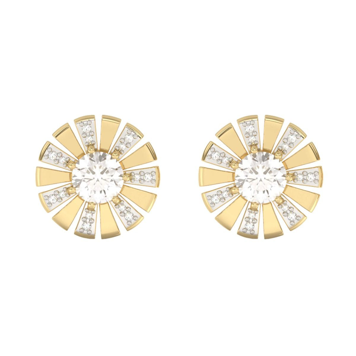 9ct Yellow Gold White Topaz & Diamond Disc Earrings