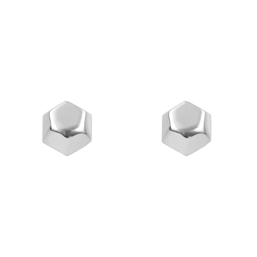 9ct White Gold Flat Hexagon Stud Earrings