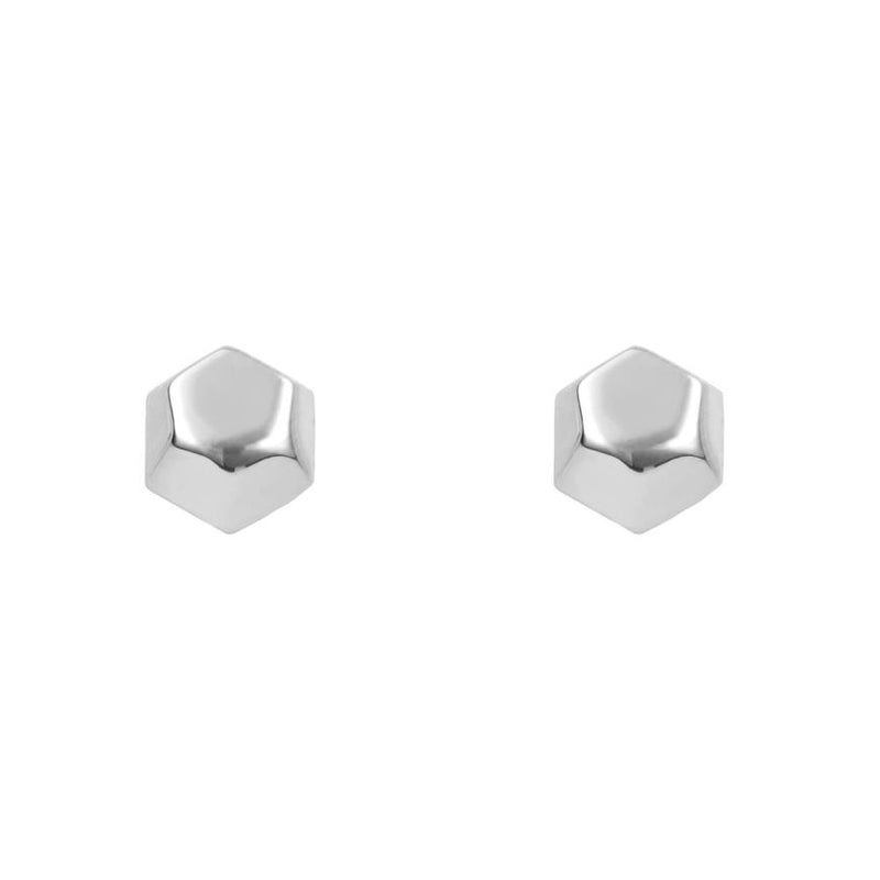 9ct White Gold Flat Hexagon Stud Earrings