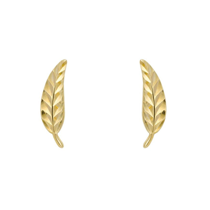 9ct Yellow Gold Feather Stud Earrings