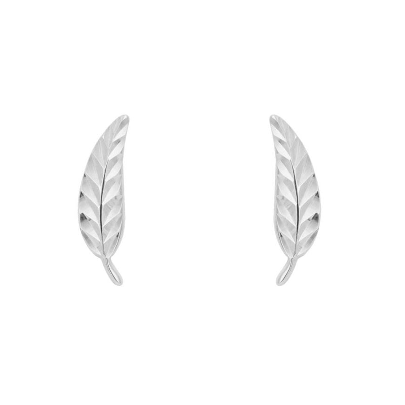 9ct White Gold Feather Earrings