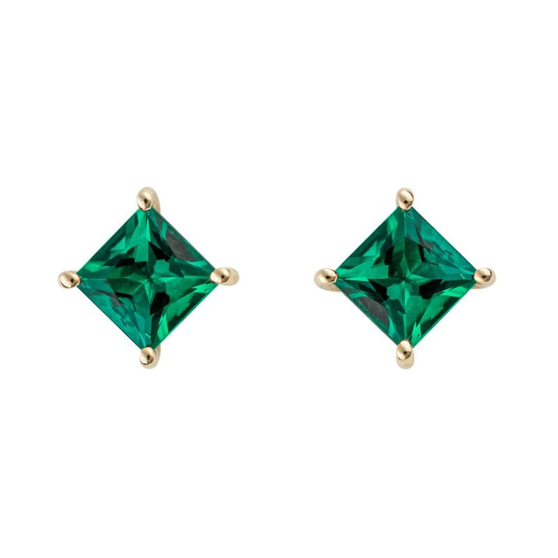 9ct YG Lab Created Emerald Princess Cut Earrings
