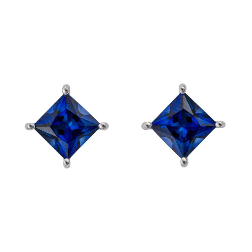 9ct WG Lab Created Sapphire Princess Cut Earrings