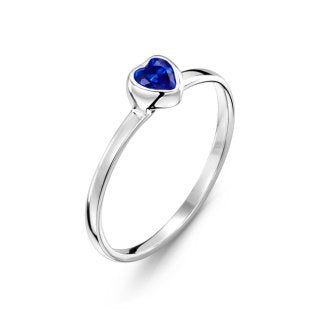 Jo for Girls Silver Blue CZ Heart Ring