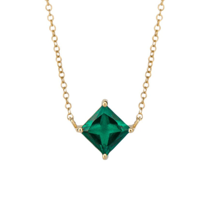 9ct YG Lab Created Emerald Princess Cut Pendant