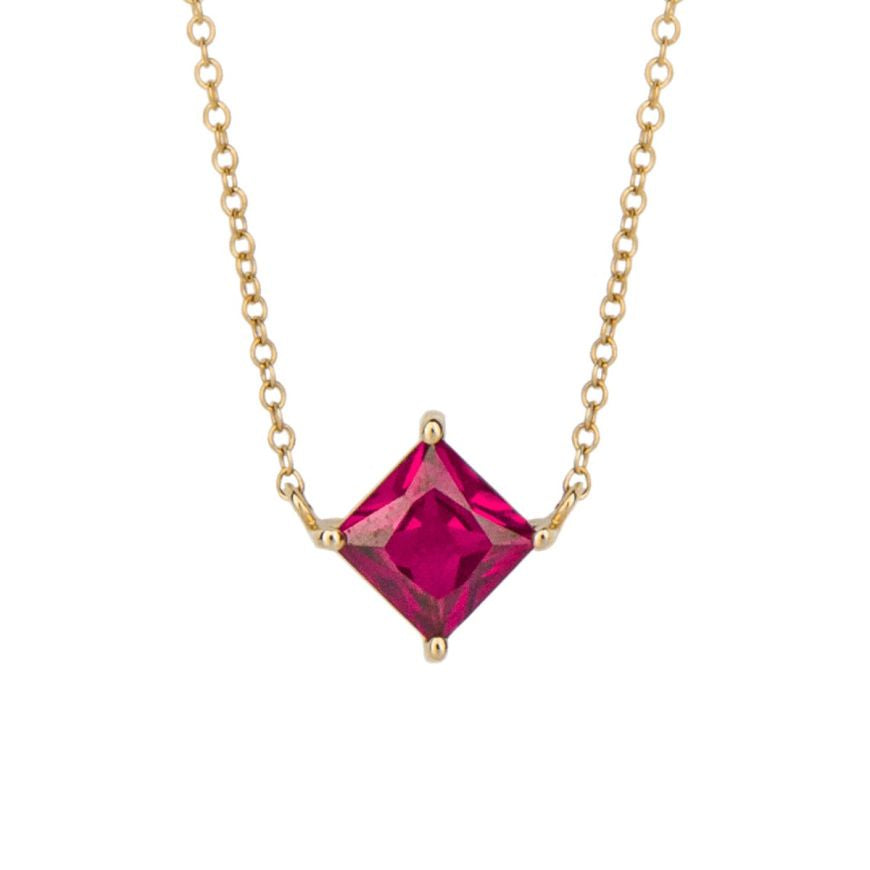 9ct YG Lab Created Ruby Princess Cut Pendant