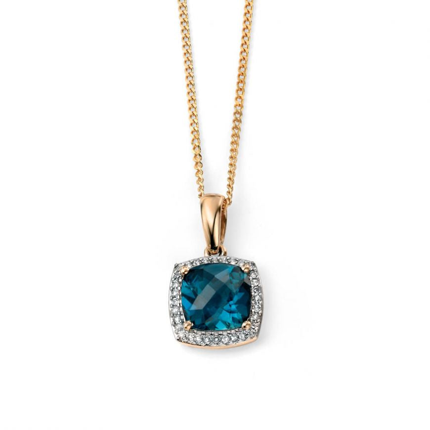 9ct Yellow Gold London Blue Topaz and Diamond Pendant GP964T