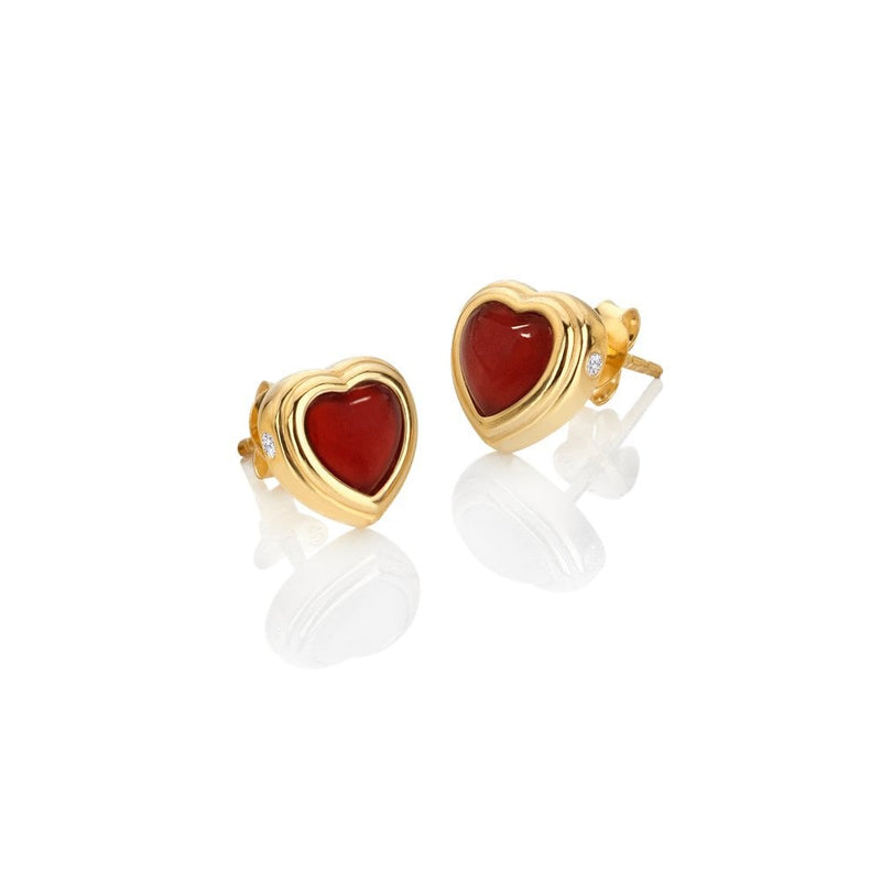 Hot Diamonds YGP Heart Stud Earrings Red Agate DE796