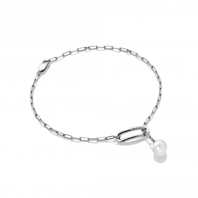 Hot Diamonds Silver Linked Paperclip Pearl Bracelet DL652