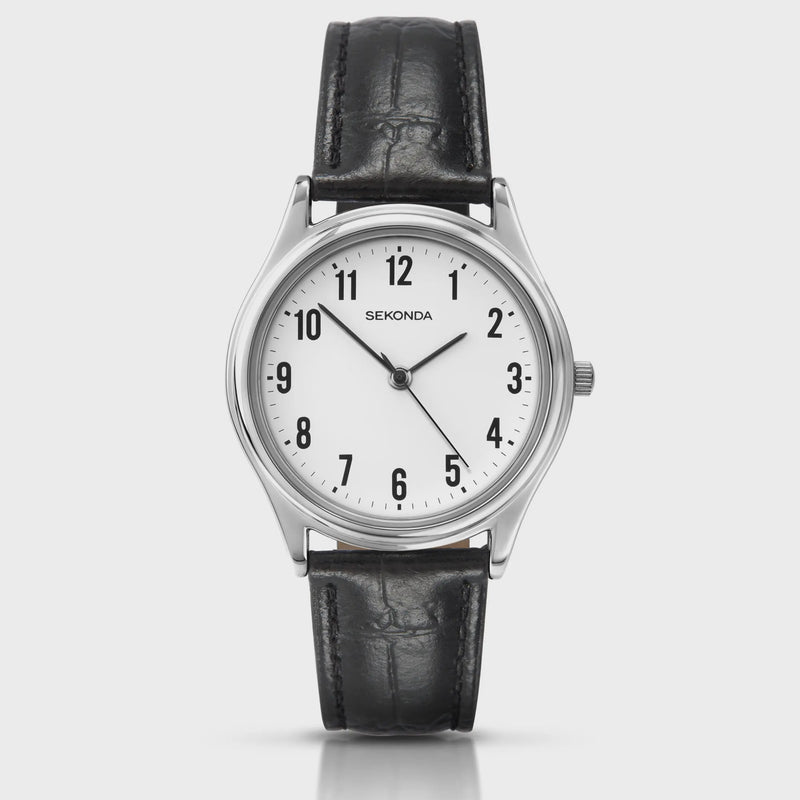 Sekonda Mens Classic Watch with White Dial & Black Strap 3621