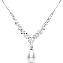 Diamonfire Silver Pearl CZ Necklace N4680