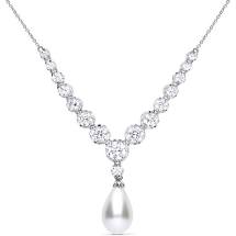 Diamonfire Silver Pearl CZ Necklace