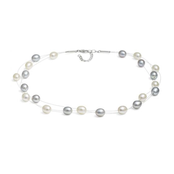 Jersey Pearl White and Silver Dewdrop Freshwater Pearl Necklace MELP-N-WS