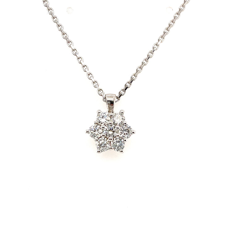 18ct White Gold Diamond Cluster Pendant 1.00ct